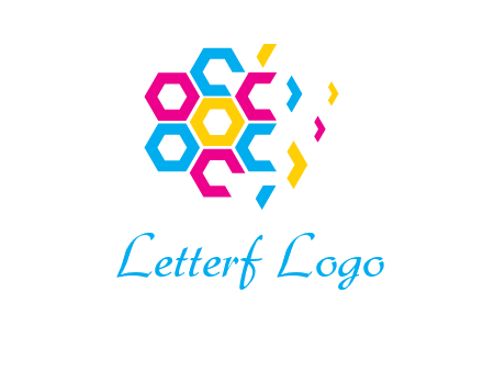 CMYK hexagon in flower shape printing logo