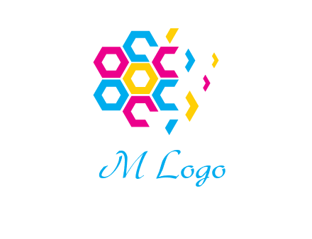 CMYK hexagon in flower shape printing logo