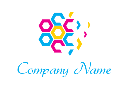 CMYK hexagon in flower shape printing logo