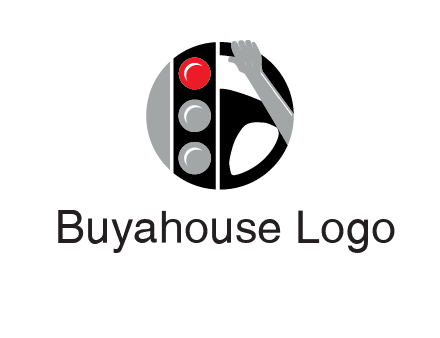 traffic light and steering wheel with hand in circle logo