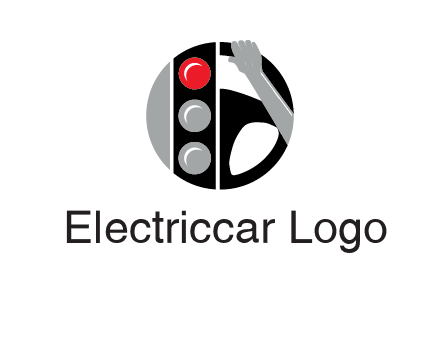 traffic light and steering wheel with hand in circle logo