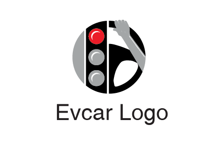 traffic light and steering wheel with hand in circle logo