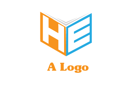 Letters h and e in front of book cover logo