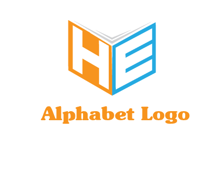 Letters h and e in front of book cover logo