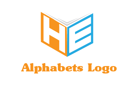 Letters h and e in front of book cover logo