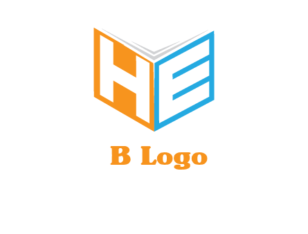 Letters h and e in front of book cover logo