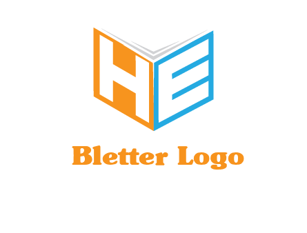 Letters h and e in front of book cover logo