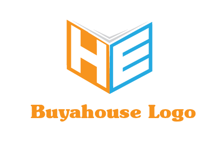 Letters h and e in front of book cover logo