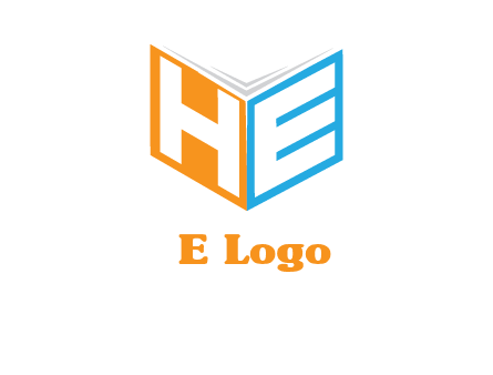 Letters h and e in front of book cover logo