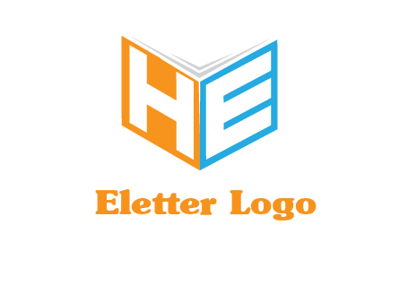 Letters h and e in front of book cover logo