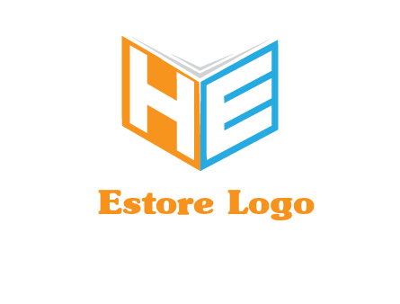 Letters h and e in front of book cover logo