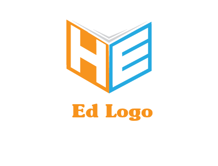 Letters h and e in front of book cover logo