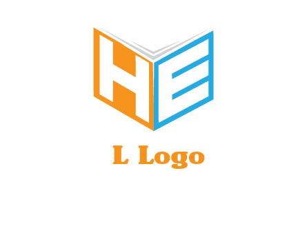 Letters h and e in front of book cover logo