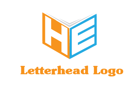 Letters h and e in front of book cover logo