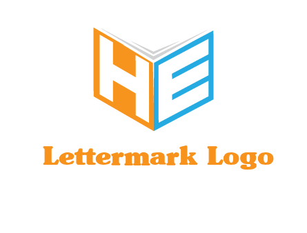 Letters h and e in front of book cover logo