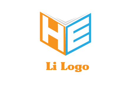 Letters h and e in front of book cover logo