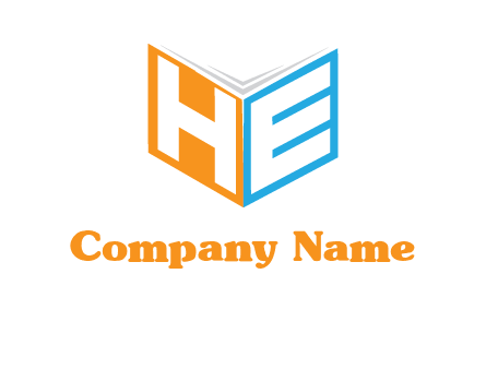 Letters h and e in front of book cover logo