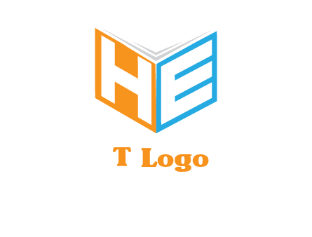 Letters h and e in front of book cover logo