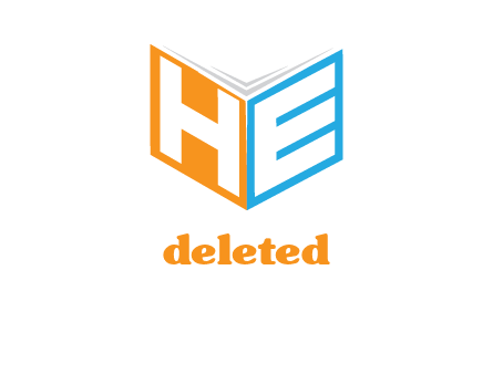 Letters h and e in front of book cover logo