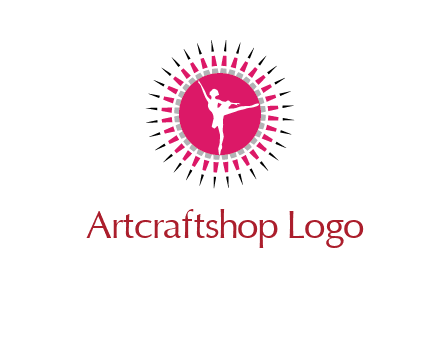 dancing ballerina in fancy pointy circle arts logo icon