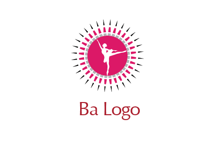 dancing ballerina in fancy pointy circle arts logo icon