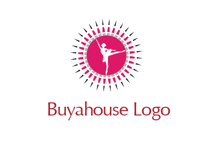 dancing ballerina in fancy pointy circle arts logo icon