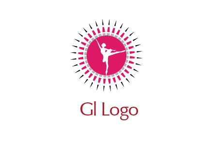 dancing ballerina in fancy pointy circle arts logo icon