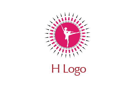 dancing ballerina in fancy pointy circle arts logo icon