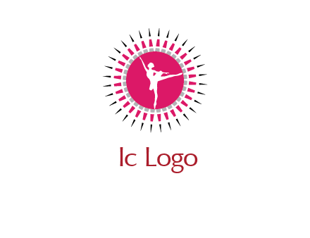 dancing ballerina in fancy pointy circle arts logo icon