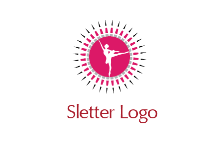 dancing ballerina in fancy pointy circle arts logo icon