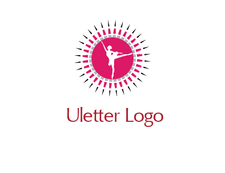 dancing ballerina in fancy pointy circle arts logo icon