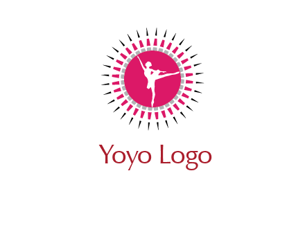 dancing ballerina in fancy pointy circle arts logo icon