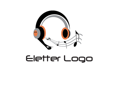 music notes flowing out of headphones entertainment logo