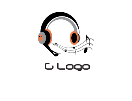 music notes flowing out of headphones entertainment logo