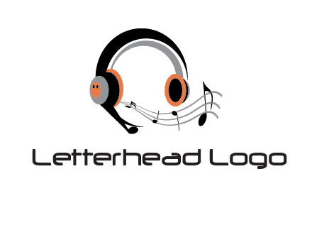 music notes flowing out of headphones entertainment logo