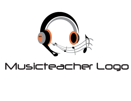 music notes flowing out of headphones entertainment logo