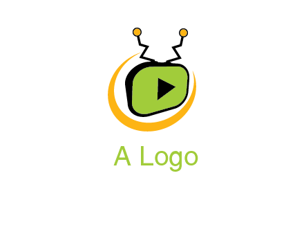 swoosh around television with antenna and play button entertainment logo