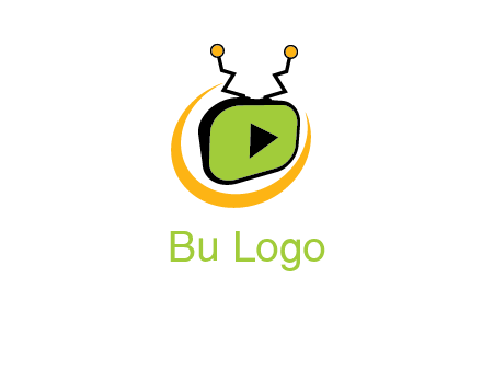 swoosh around television with antenna and play button entertainment logo