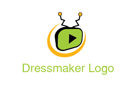 swoosh around television with antenna and play button entertainment logo