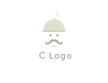 chef with dish and mustache logo