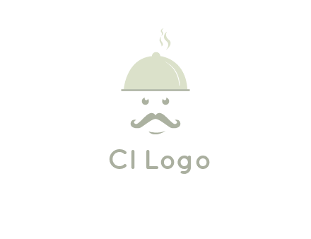 chef with dish and mustache logo