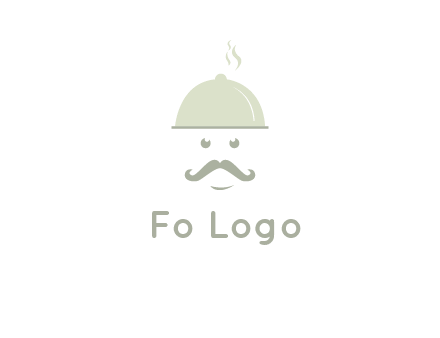 chef with dish and mustache logo