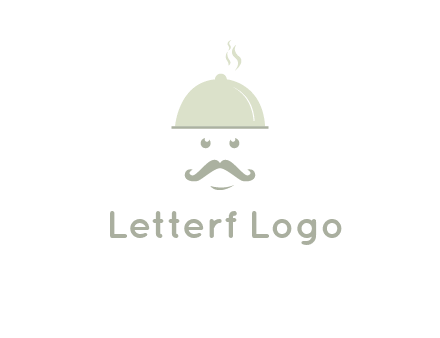 chef with dish and mustache logo