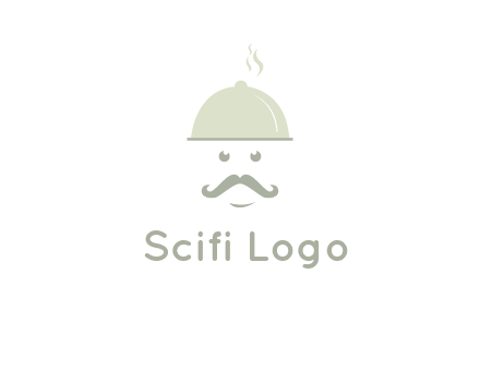 chef with dish and mustache logo