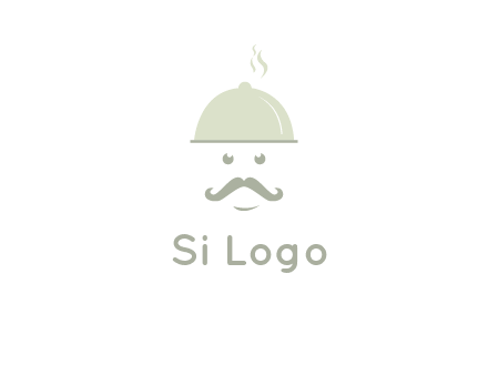 chef with dish and mustache logo