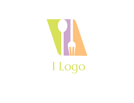 spoon and fork inside rhombus shape logo