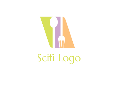 spoon and fork inside rhombus shape logo