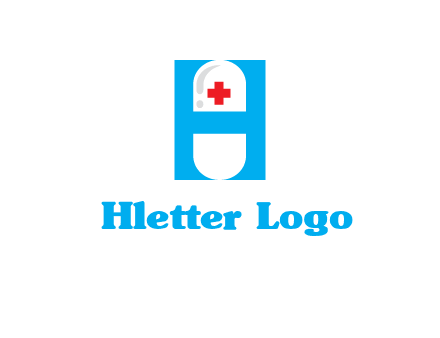 capsule and medical sign inside letter H logo