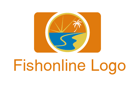 beach with palm tree and sun in camera photography logo