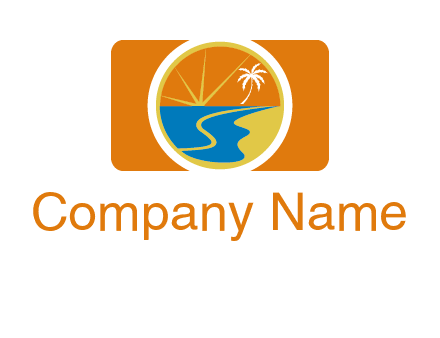 beach with palm tree and sun in camera photography logo